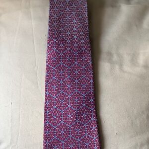 Vintage Hermès Paris Silk Tie – Made in France – Burgundy & Blue Geometric – 198